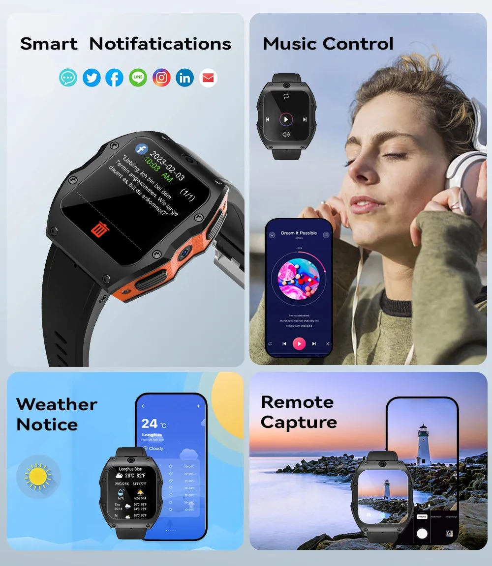 1.75 Inch 4G Call GPS Dual Camera Heartrate Monitor Waterproof Sports Smartwatch