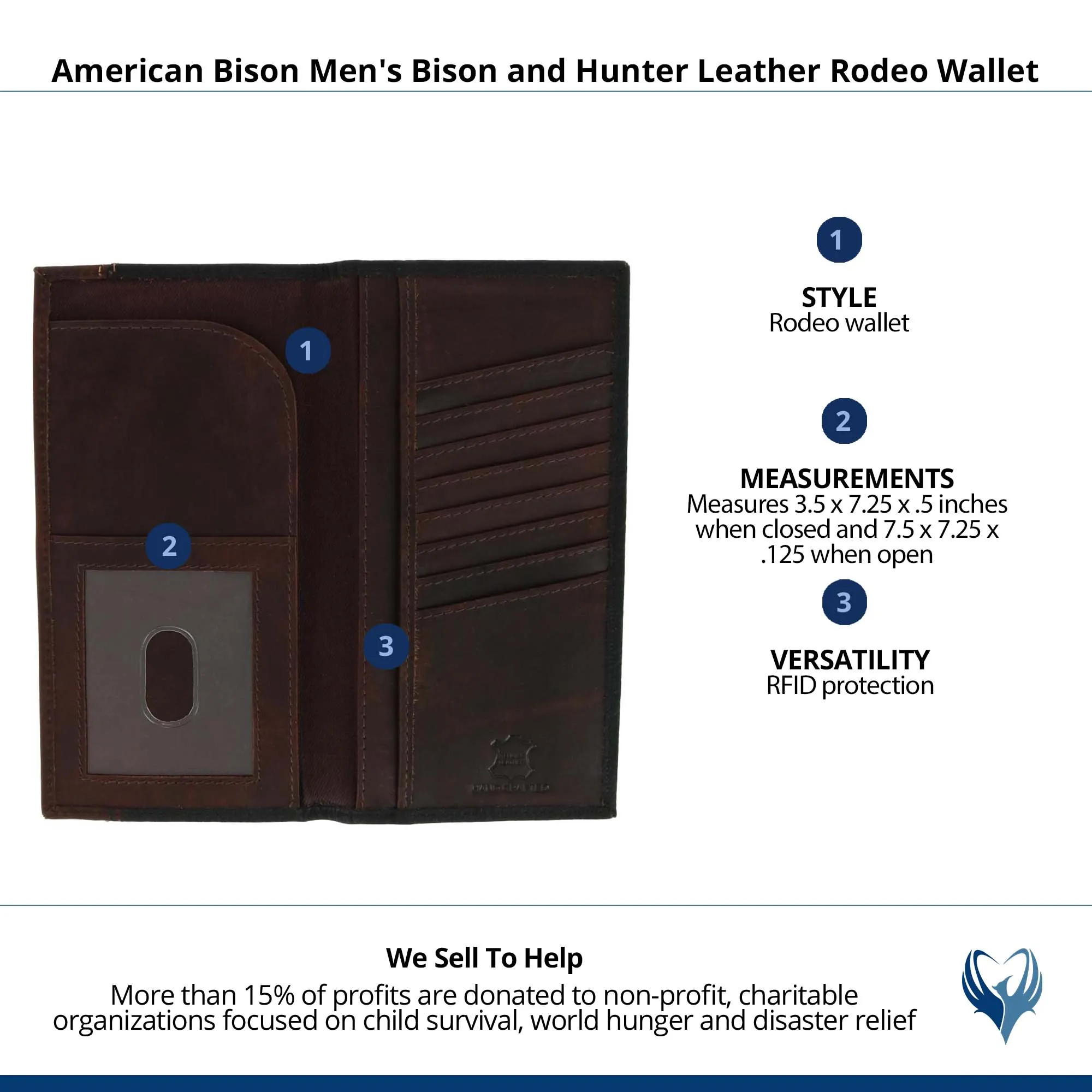 American Bison Men's Bison and Hunter Leather Rodeo Wallet