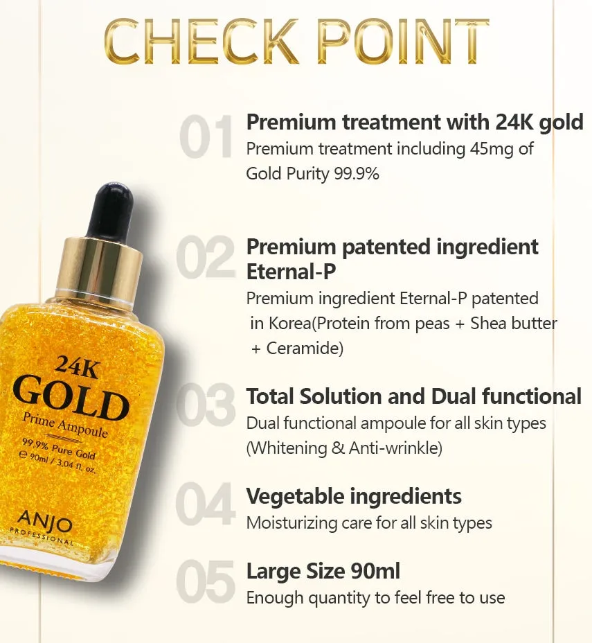 ANJO Professional 24K Gold Prime Ampoule 99.9% Pure Gold 90ml Wrinkle