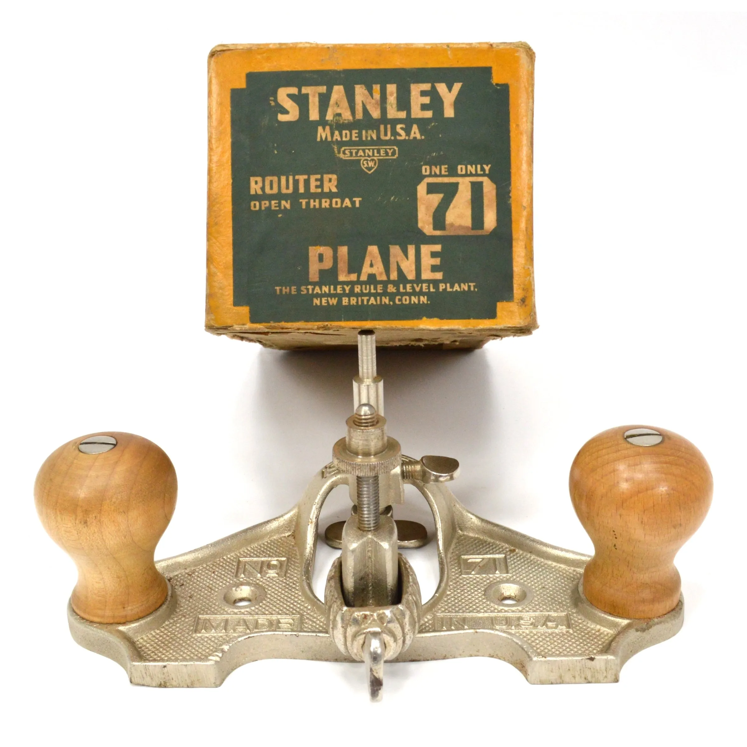 Antique STANLEY No. 71 ROUTER PLANE Type 10, c.1925-38 in ORIGINAL BOX 3 Blades!