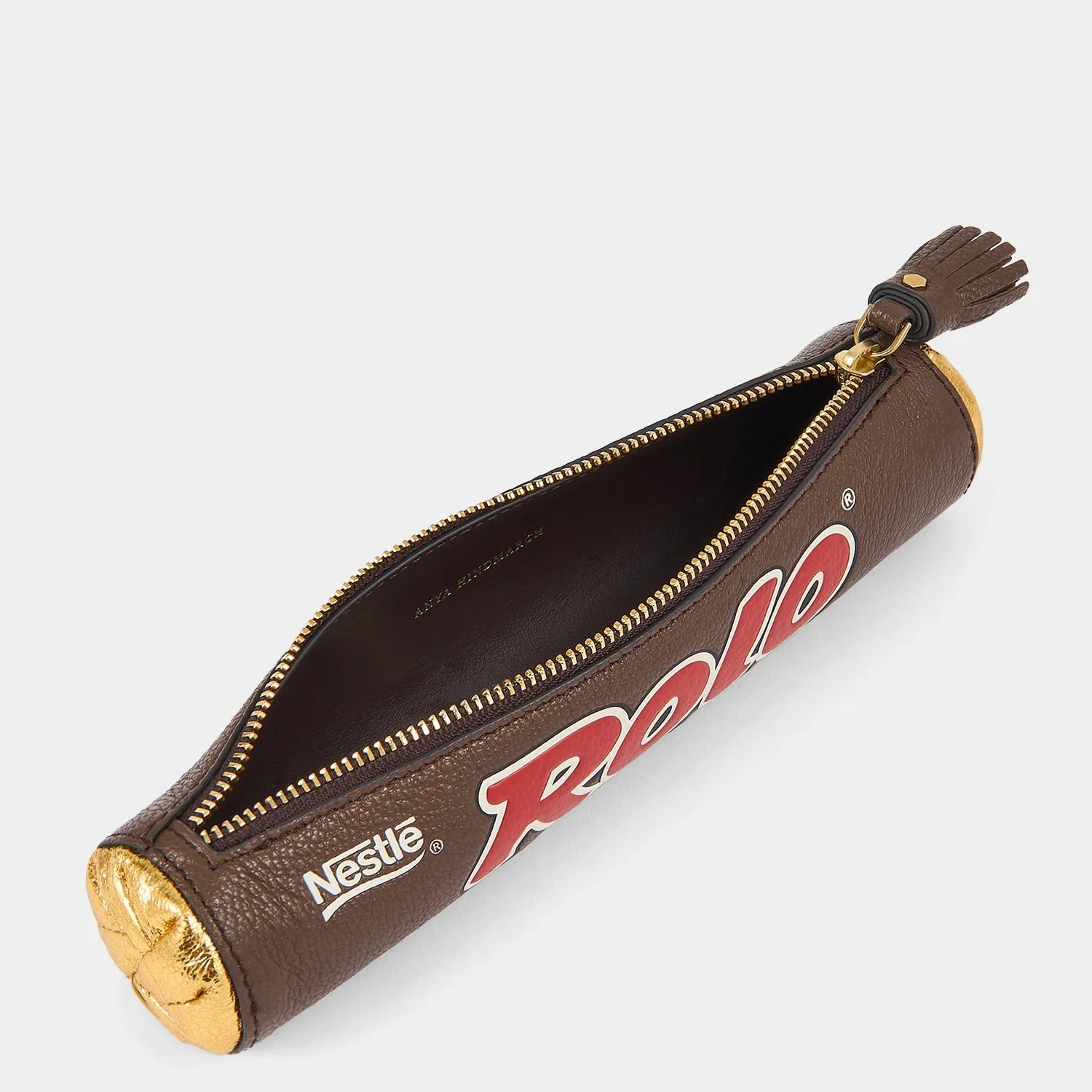 Anya Brands Pencil Case Rolo in Truffle Shiny Capra