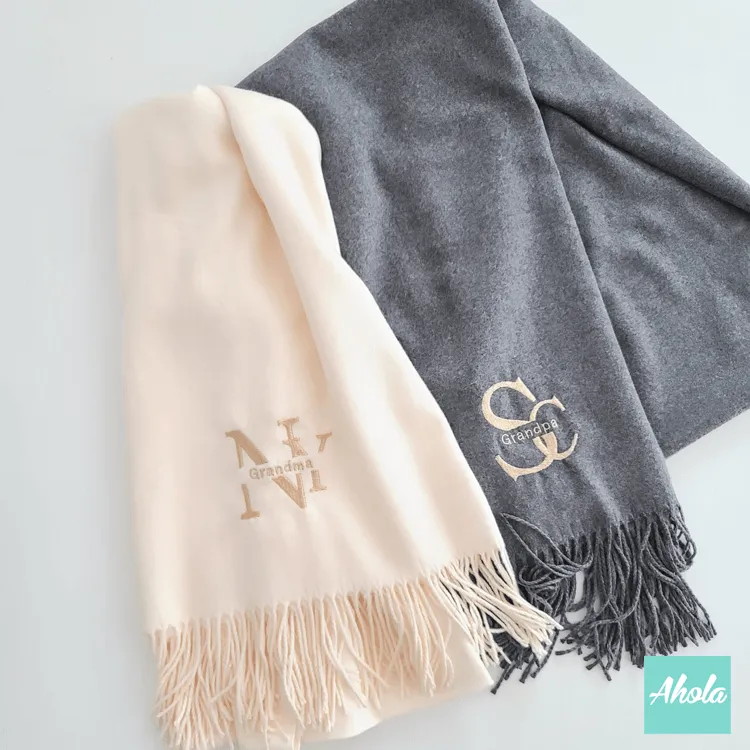 【Asos】Embroidery name/phrase Cashmere silk scarf 繡英文字母/ 字句蚕絲羊絨圍巾