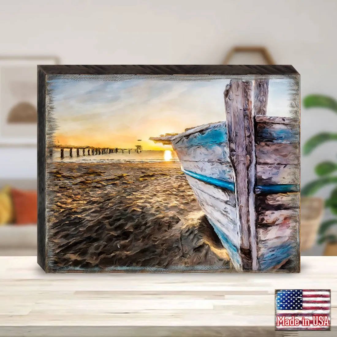 Beach Boat Wood Wooden Coastal Wall Art by Nature Wonders - Coastal Sea-Life Décor - 95271B