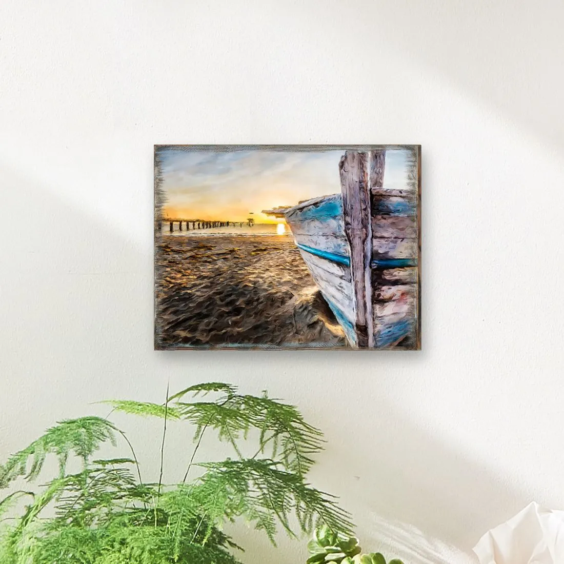 Beach Boat Wood Wooden Coastal Wall Art by Nature Wonders - Coastal Sea-Life Décor - 95271B