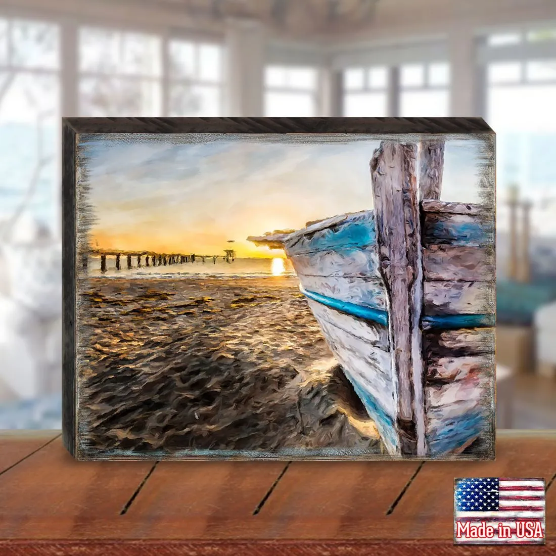 Beach Boat Wood Wooden Coastal Wall Art by Nature Wonders - Coastal Sea-Life Décor - 95271B