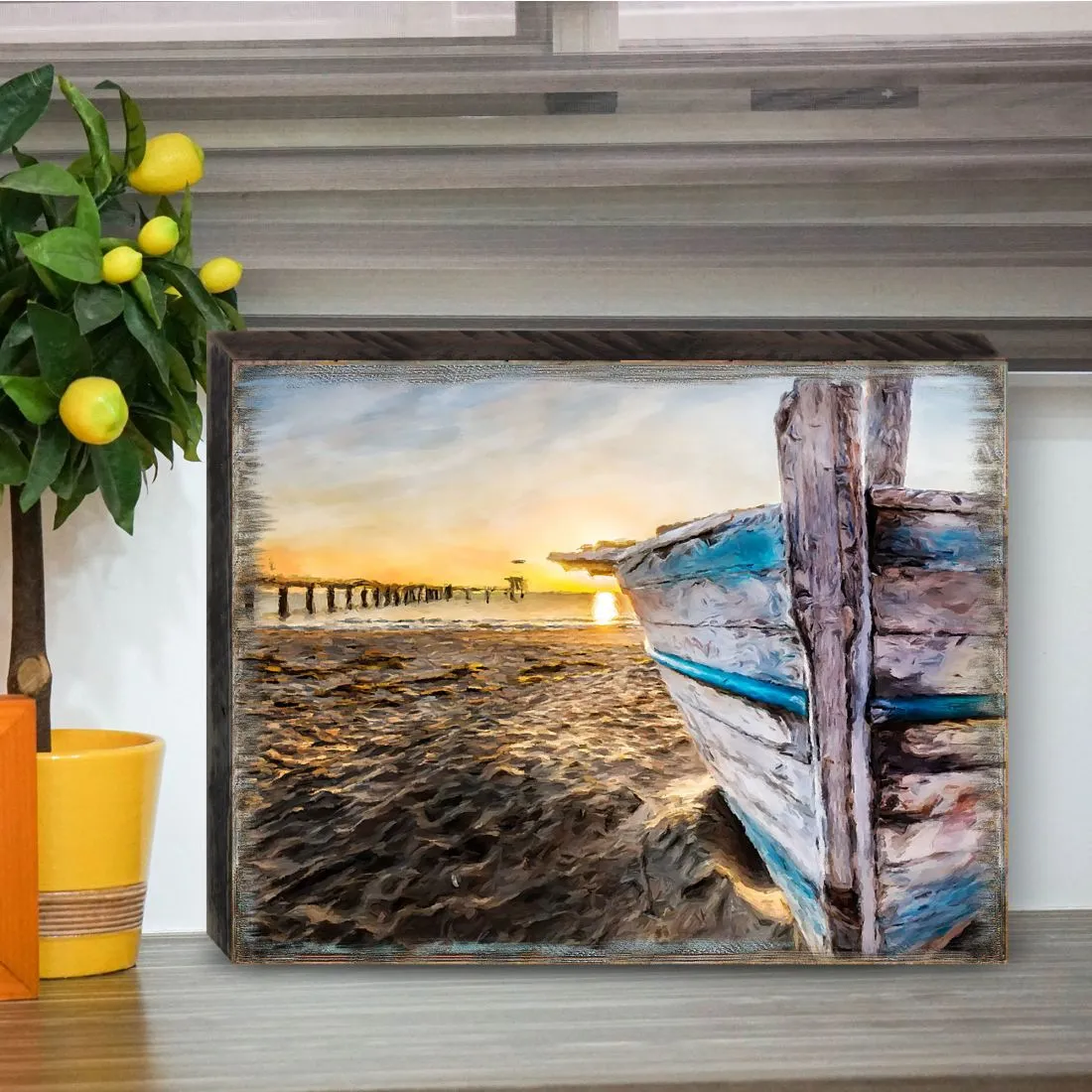 Beach Boat Wood Wooden Coastal Wall Art by Nature Wonders - Coastal Sea-Life Décor - 95271B