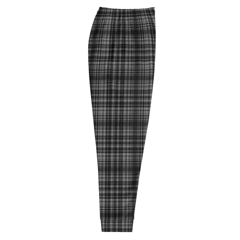 Black Tartan Plaid Men's Joggers, Best Premium Men's Sweatpants Pants- Made in EU