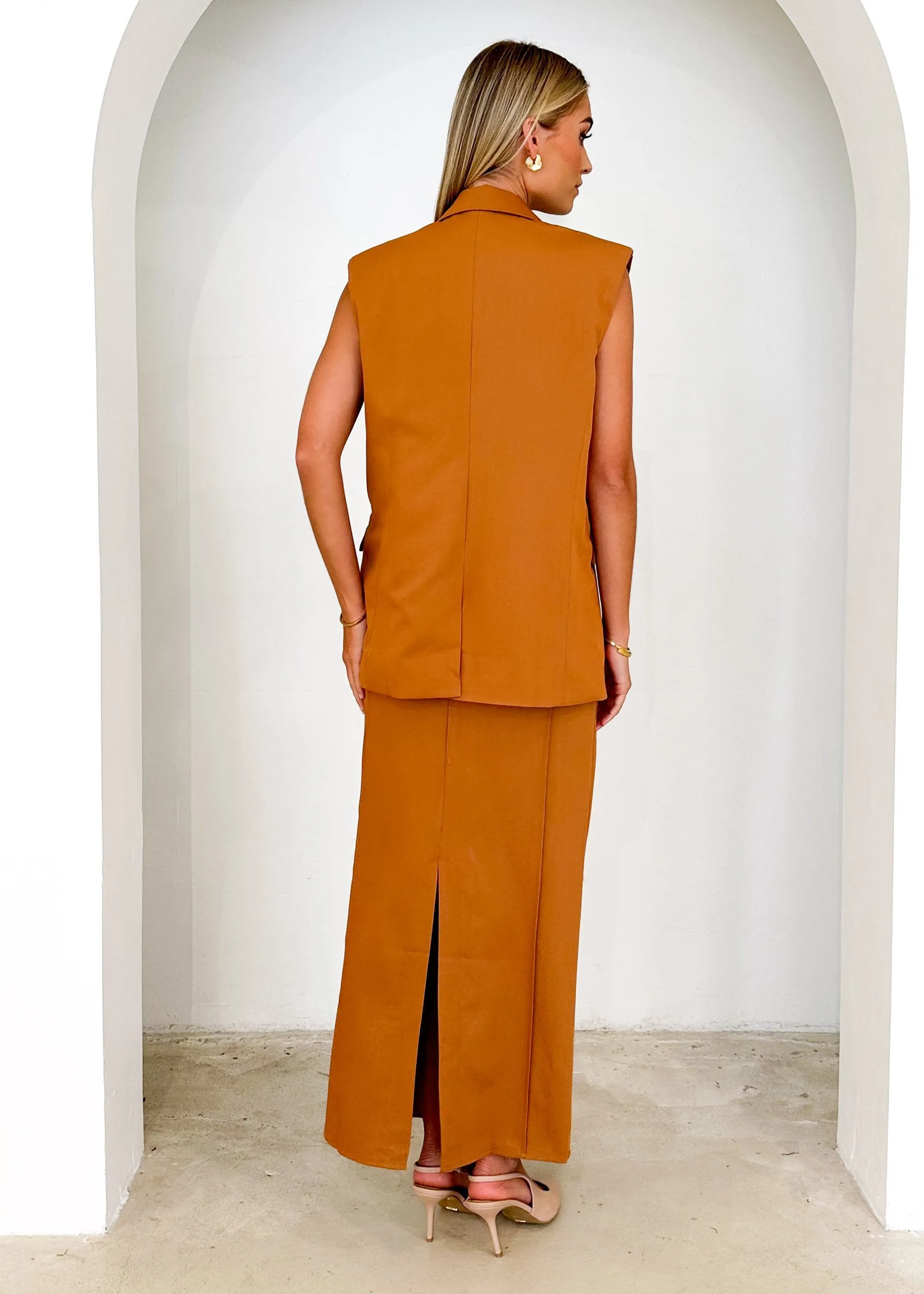 Corina Sleeveless Blazer - Rust