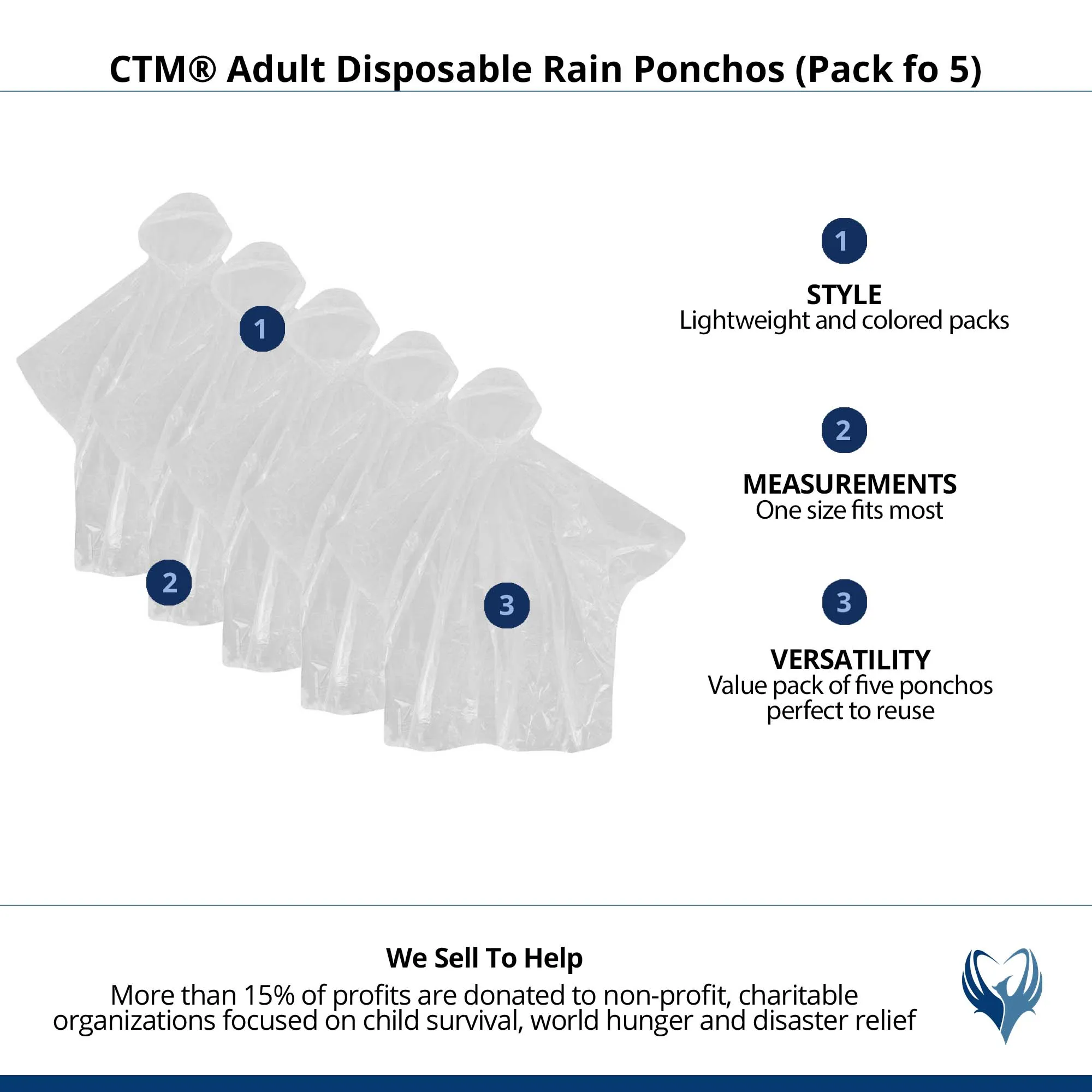 CTM® Adult Disposable Rain Ponchos (Pack of 5)