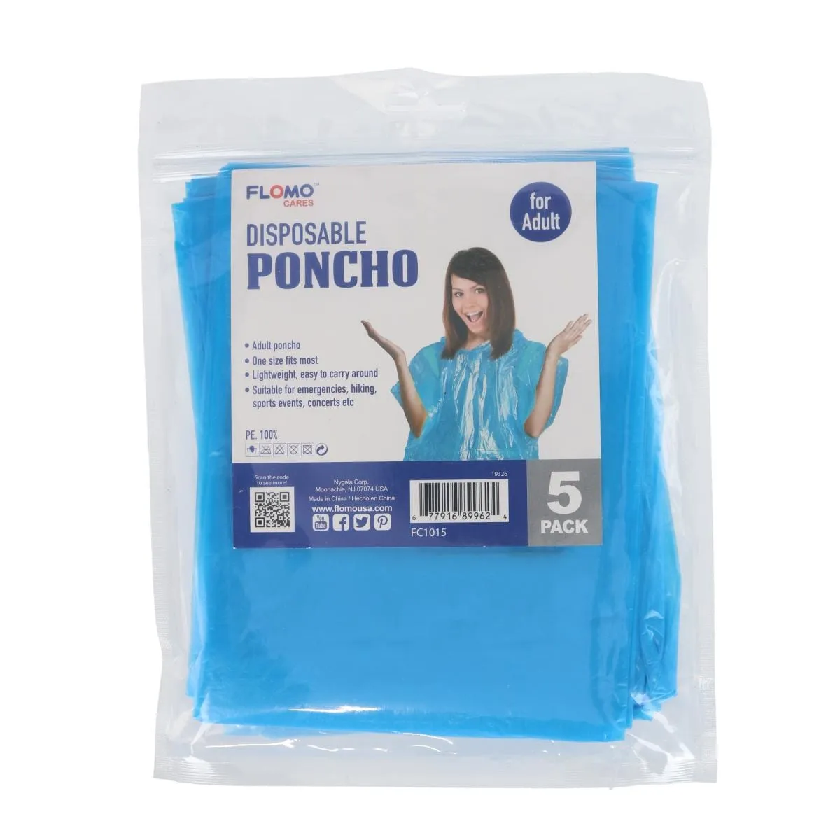 CTM® Adult Disposable Rain Ponchos (Pack of 5)