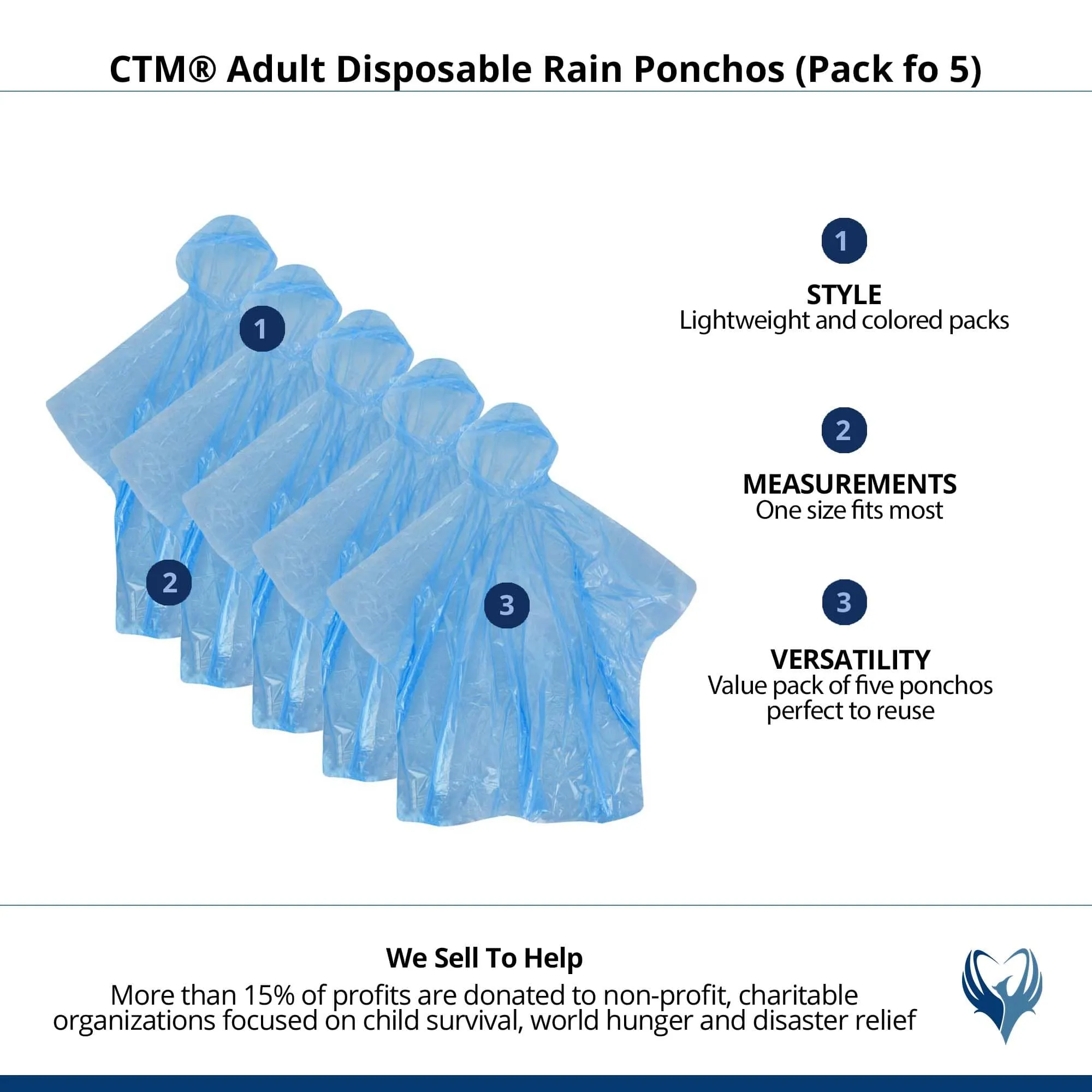 CTM® Adult Disposable Rain Ponchos (Pack of 5)