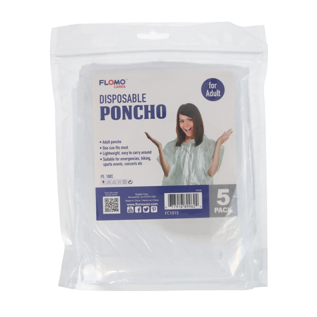 CTM® Adult Disposable Rain Ponchos (Pack of 5)