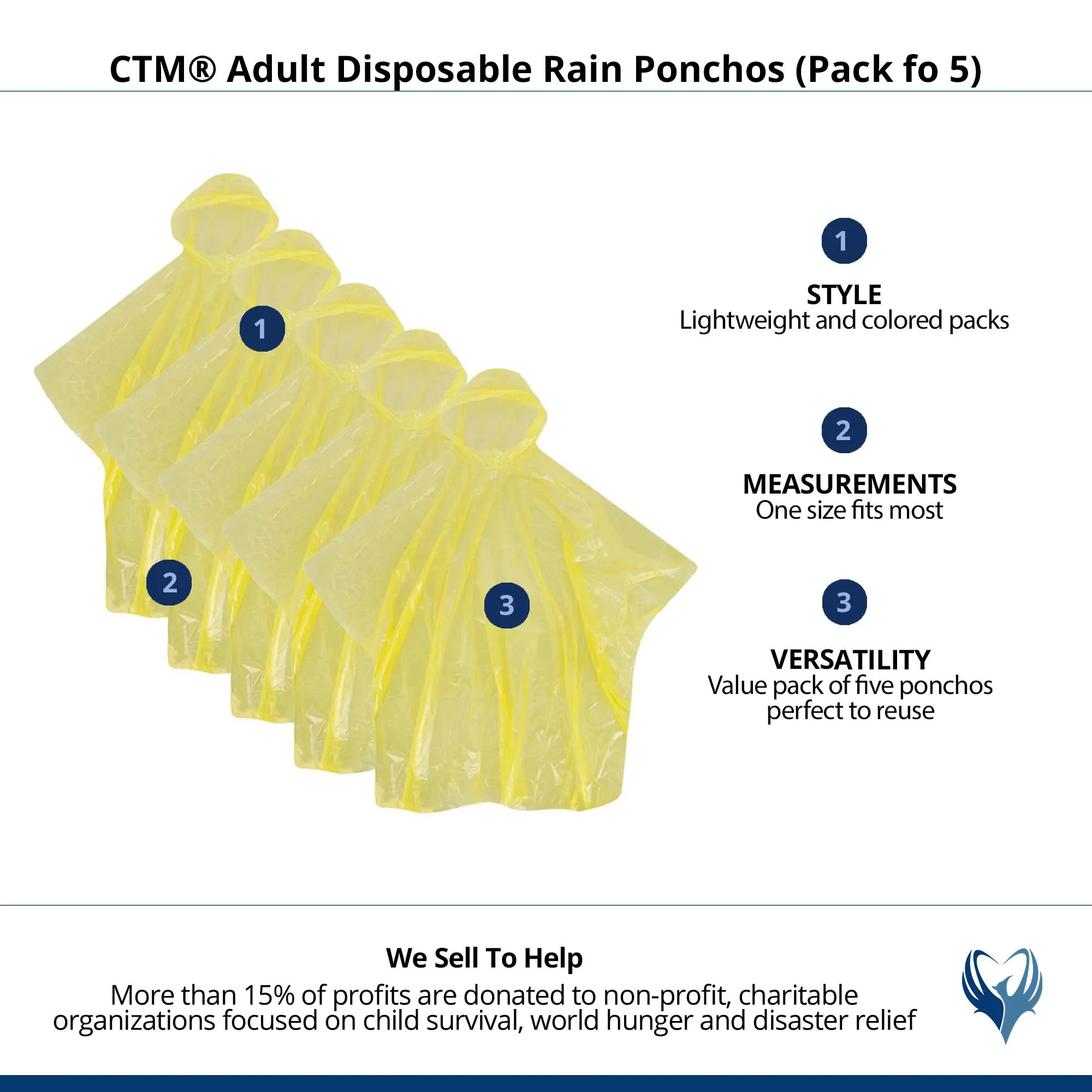 CTM® Adult Disposable Rain Ponchos (Pack of 5)