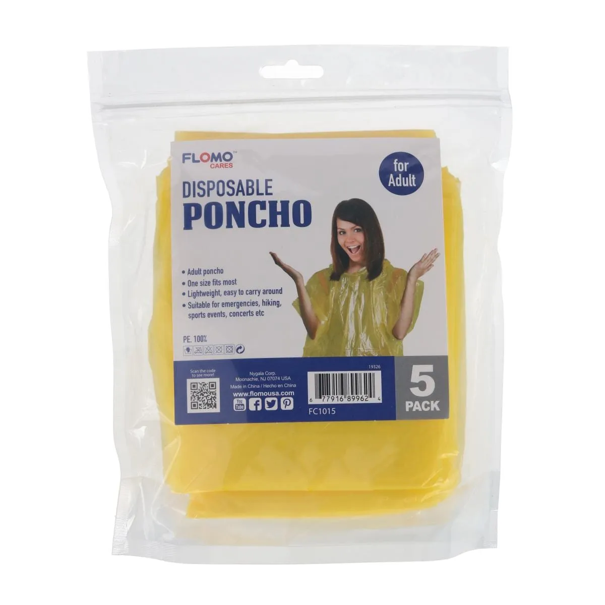 CTM® Adult Disposable Rain Ponchos (Pack of 5)