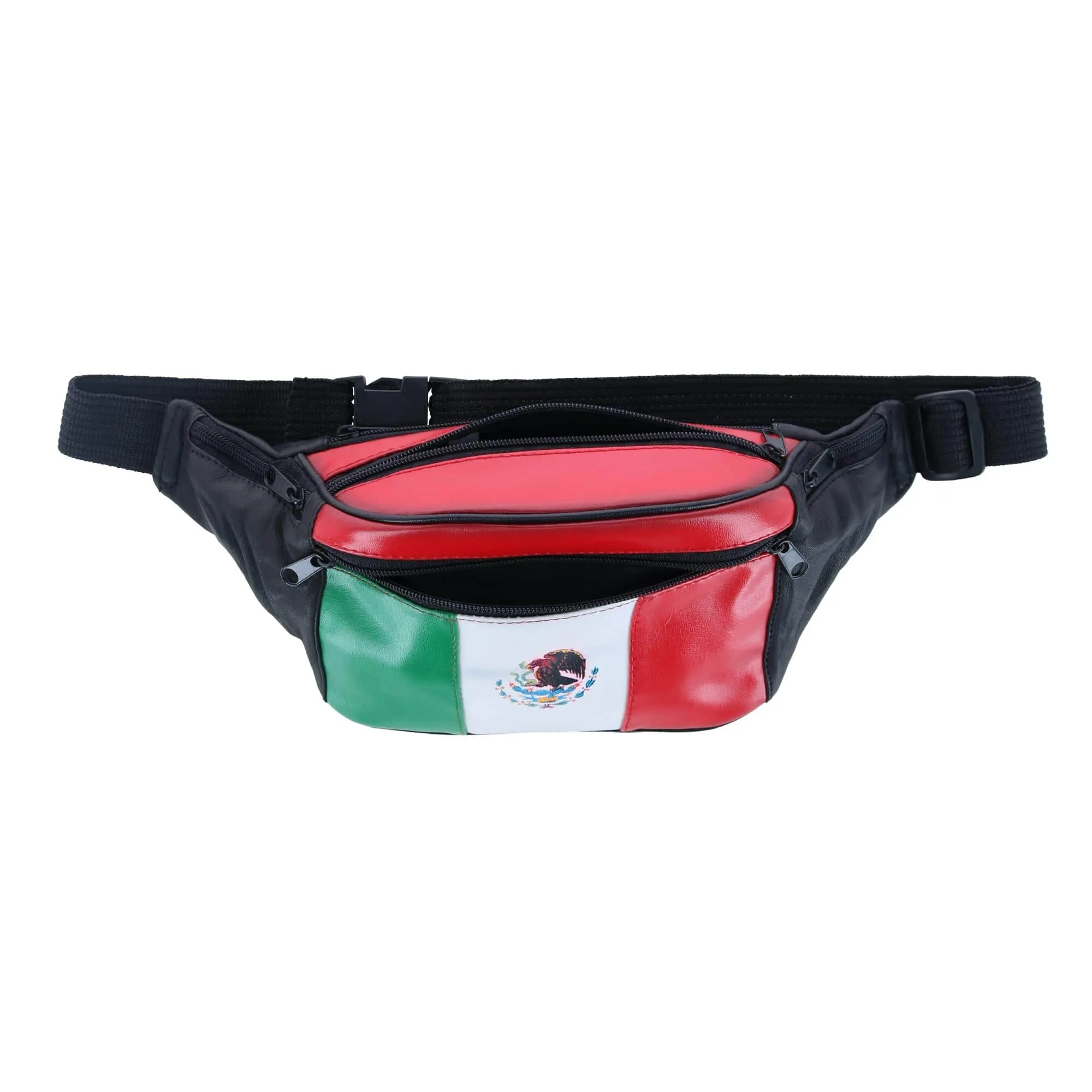 CTM® Leather Fanny Waist Pack with Mexican Flag