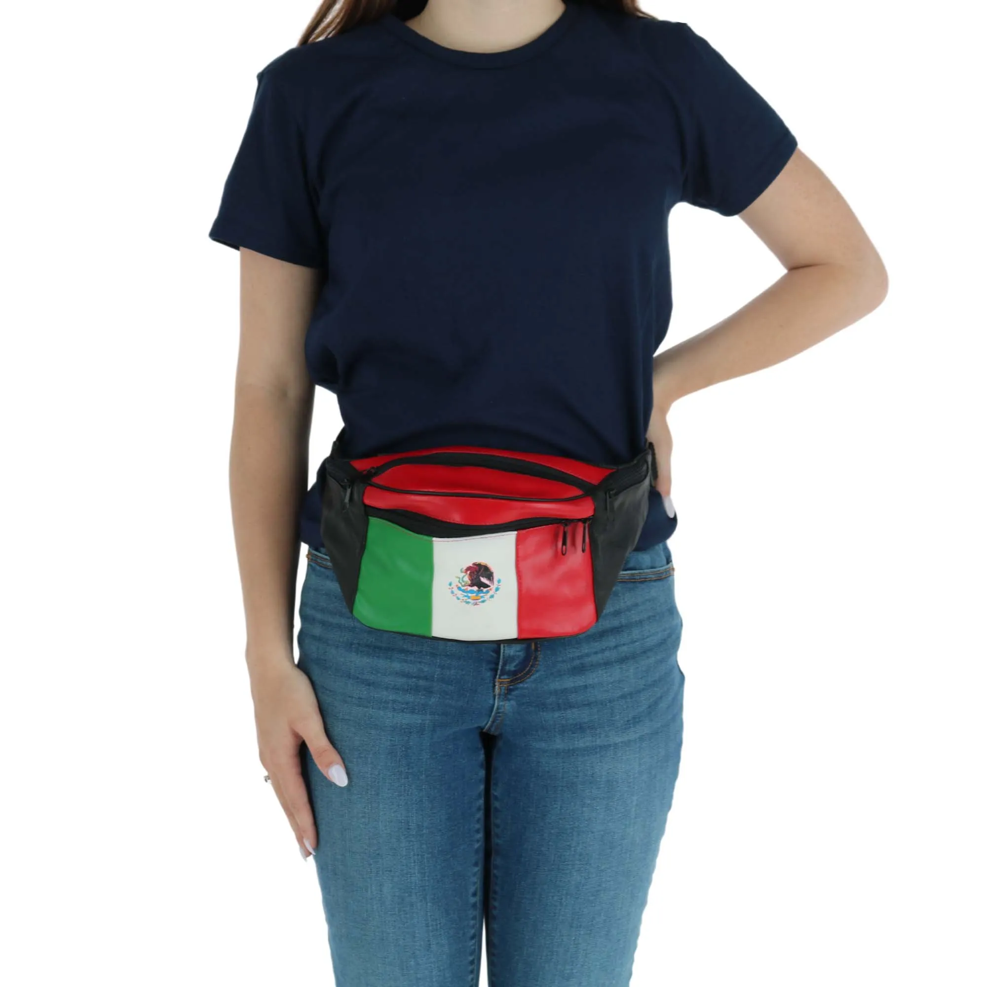 CTM® Leather Fanny Waist Pack with Mexican Flag