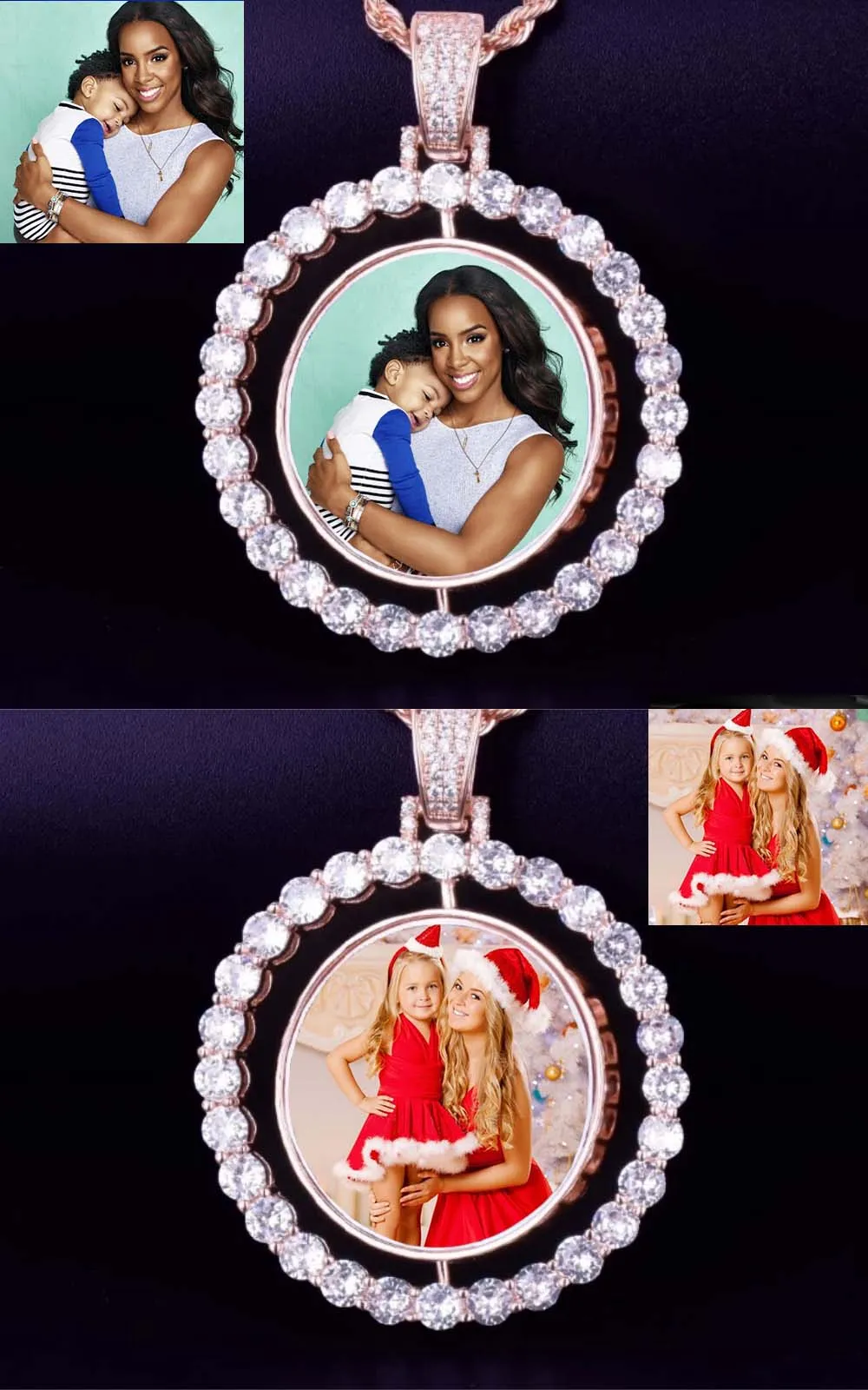 Custom Photo Rotating Double-Sided Medallions Pendant Necklace-Christmas Gifts For Mom