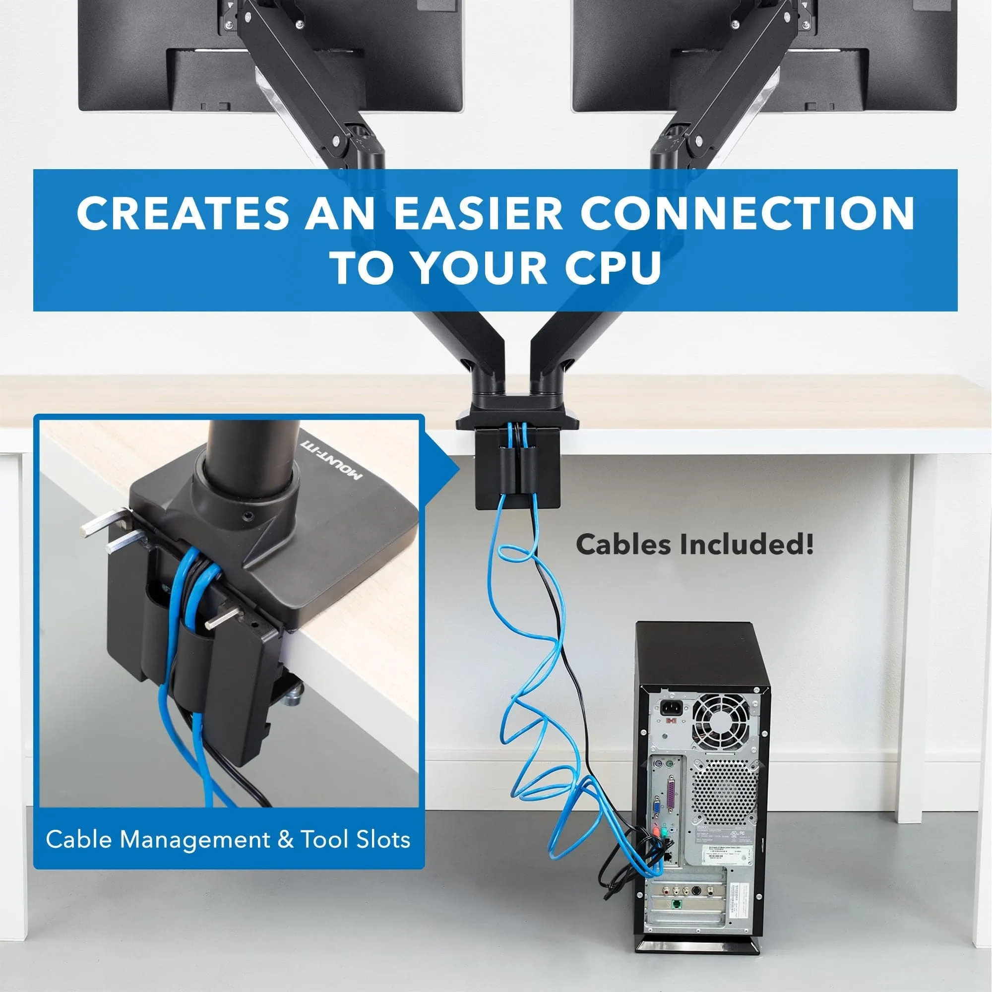 Dual Monitor Desk Mount w/ USB & Multimedia Ports