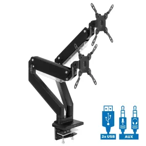 Dual Monitor Desk Mount w/ USB & Multimedia Ports