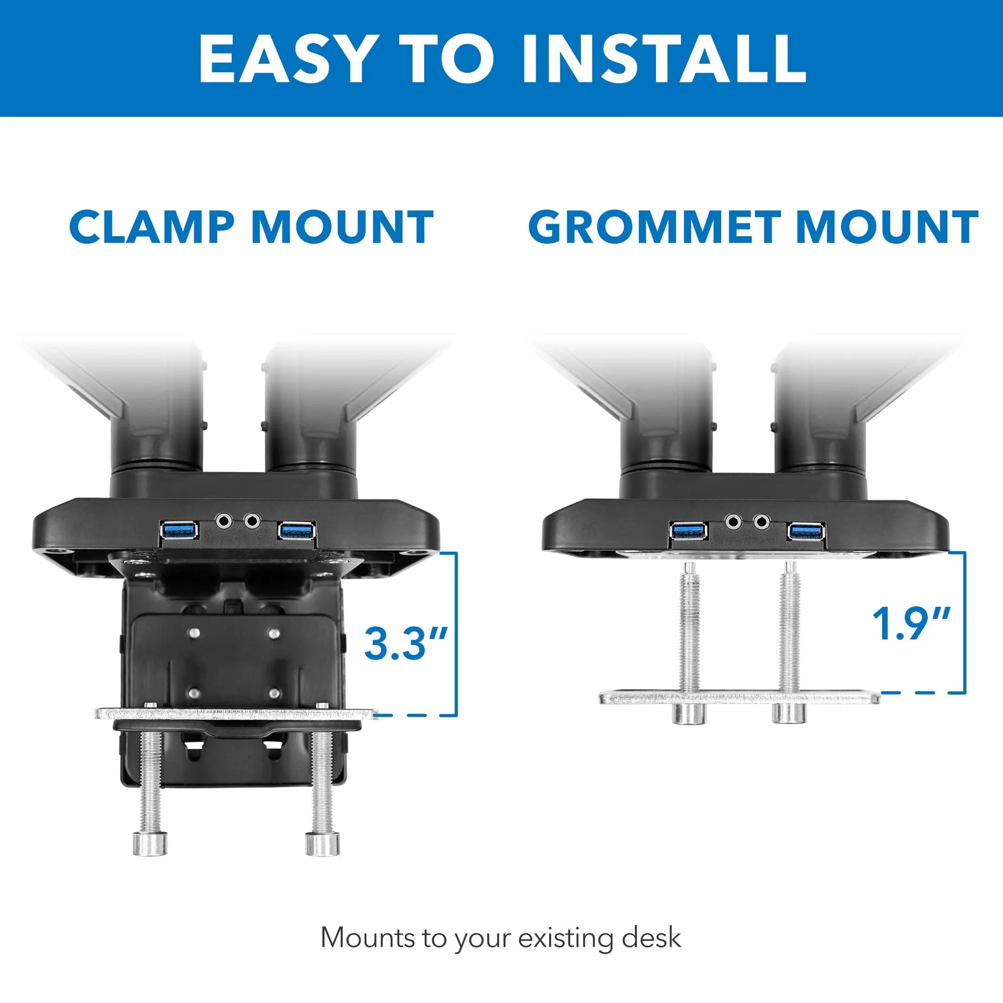 Dual Monitor Desk Mount w/ USB & Multimedia Ports