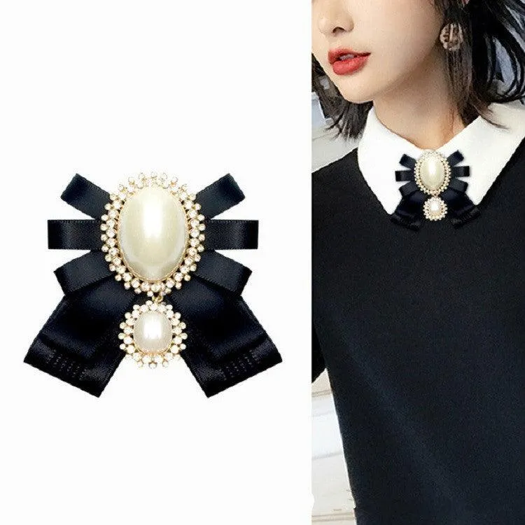 Elegant Women's Pearl Bow Tie Brooch - Versatile Clothing Accessory