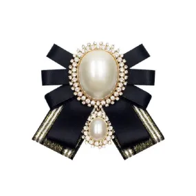 Elegant Women's Pearl Bow Tie Brooch - Versatile Clothing Accessory