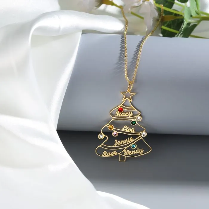 Engraved Christmas Tree Necklace- Fancy  Christmas Jewelry