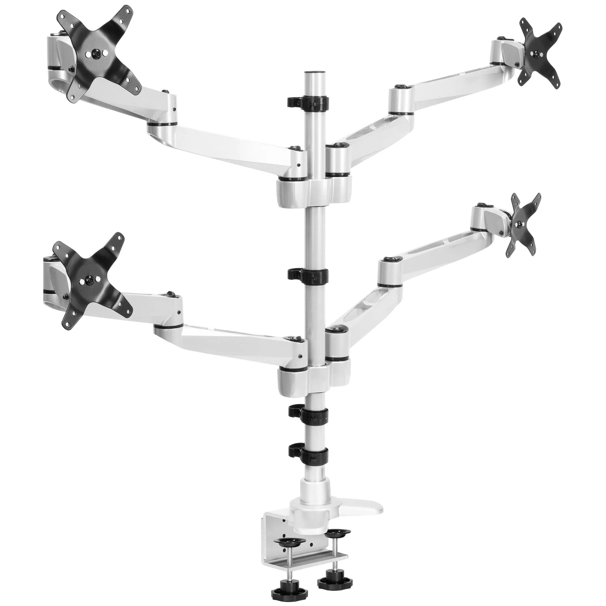 Full Motion Quad Monitor Desk Mount with Clamp and Grommet