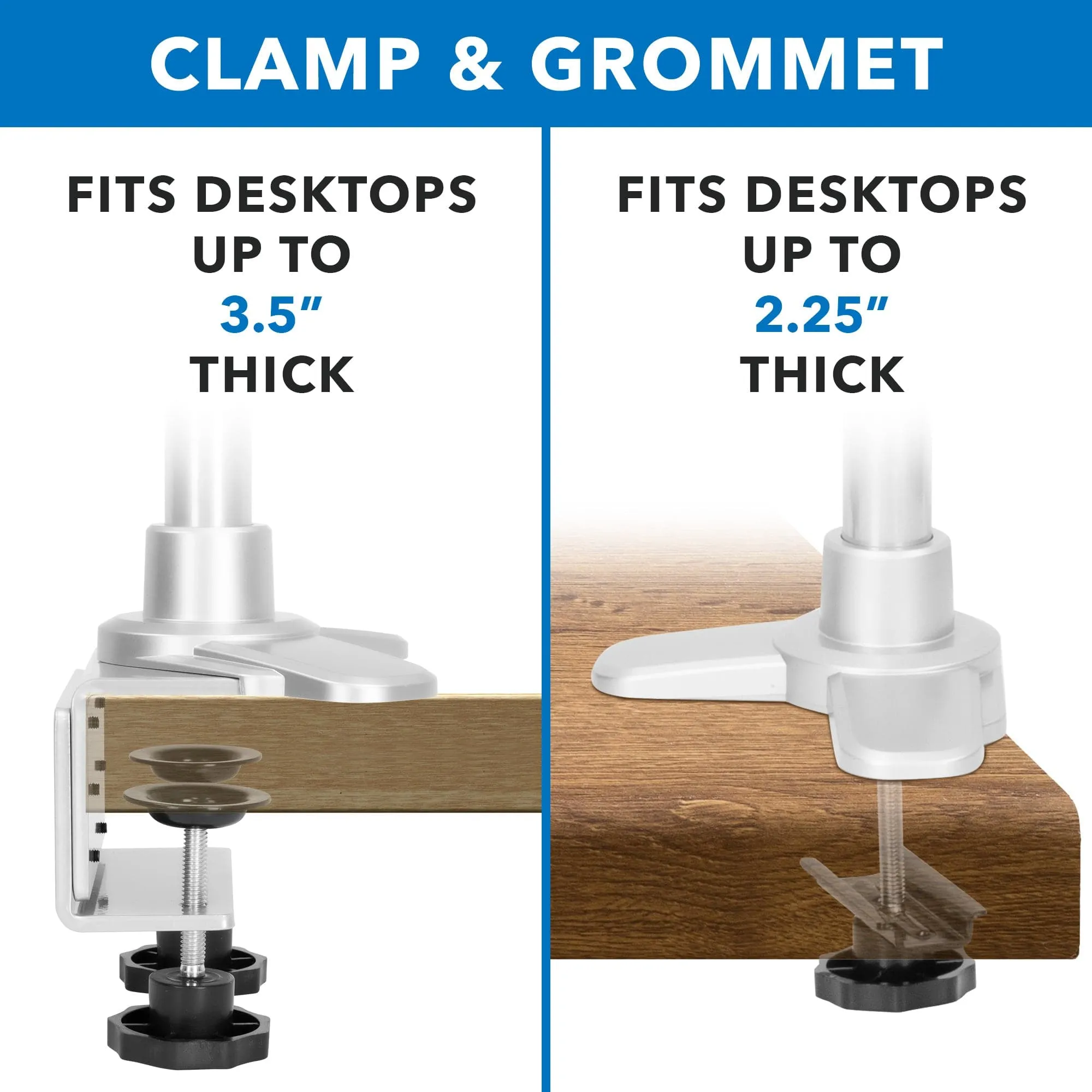 Full Motion Quad Monitor Desk Mount with Clamp and Grommet