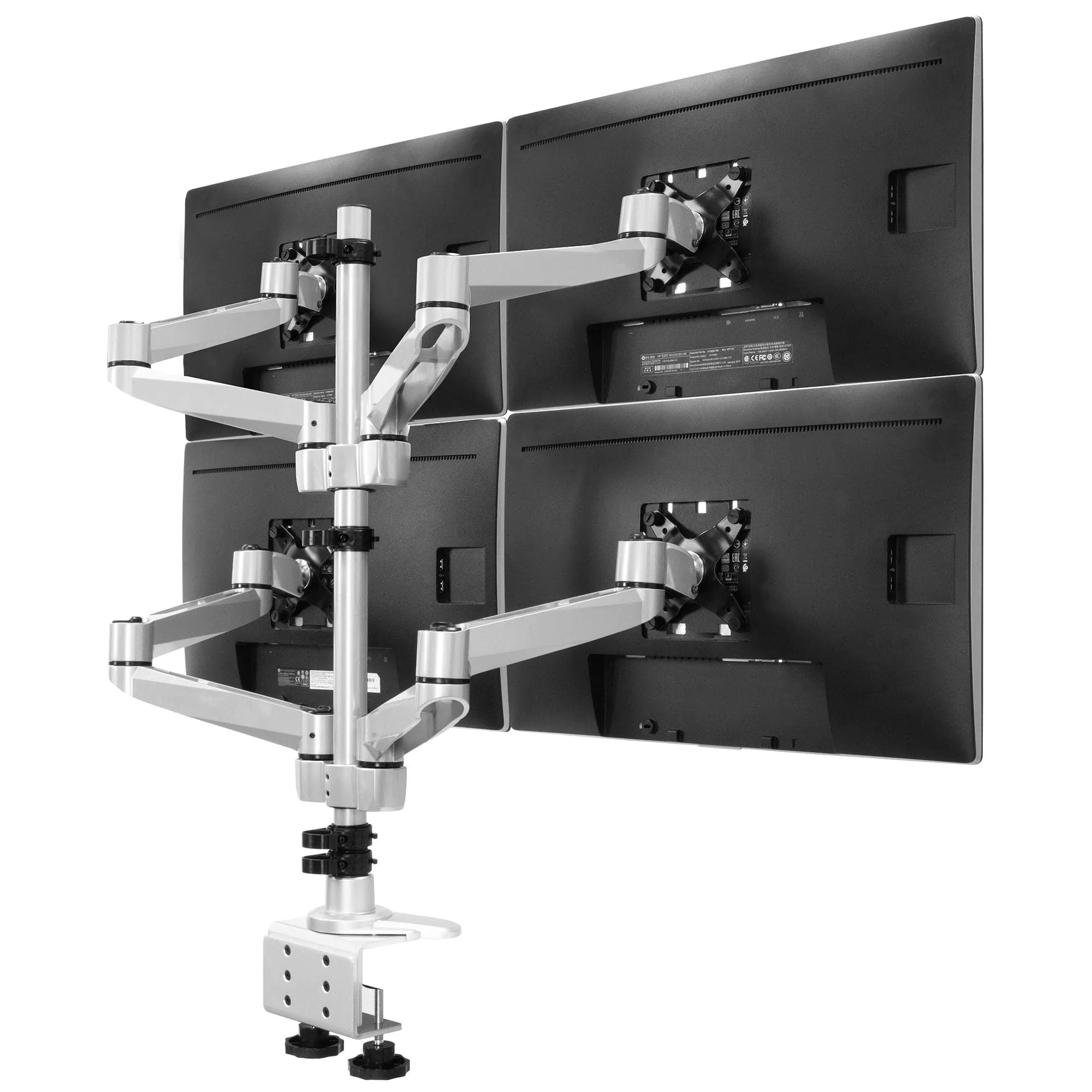 Full Motion Quad Monitor Desk Mount with Clamp and Grommet