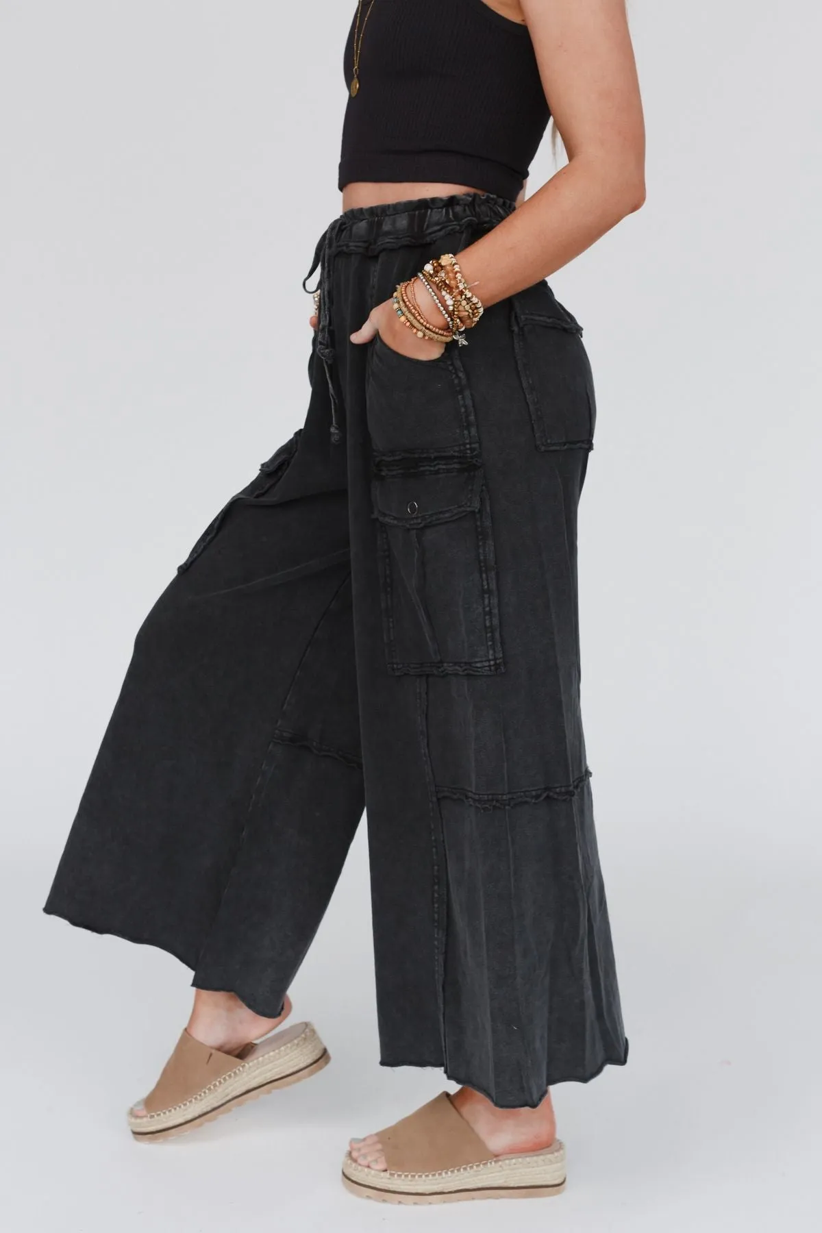 Game On Cargo Wide Leg Pant - Black