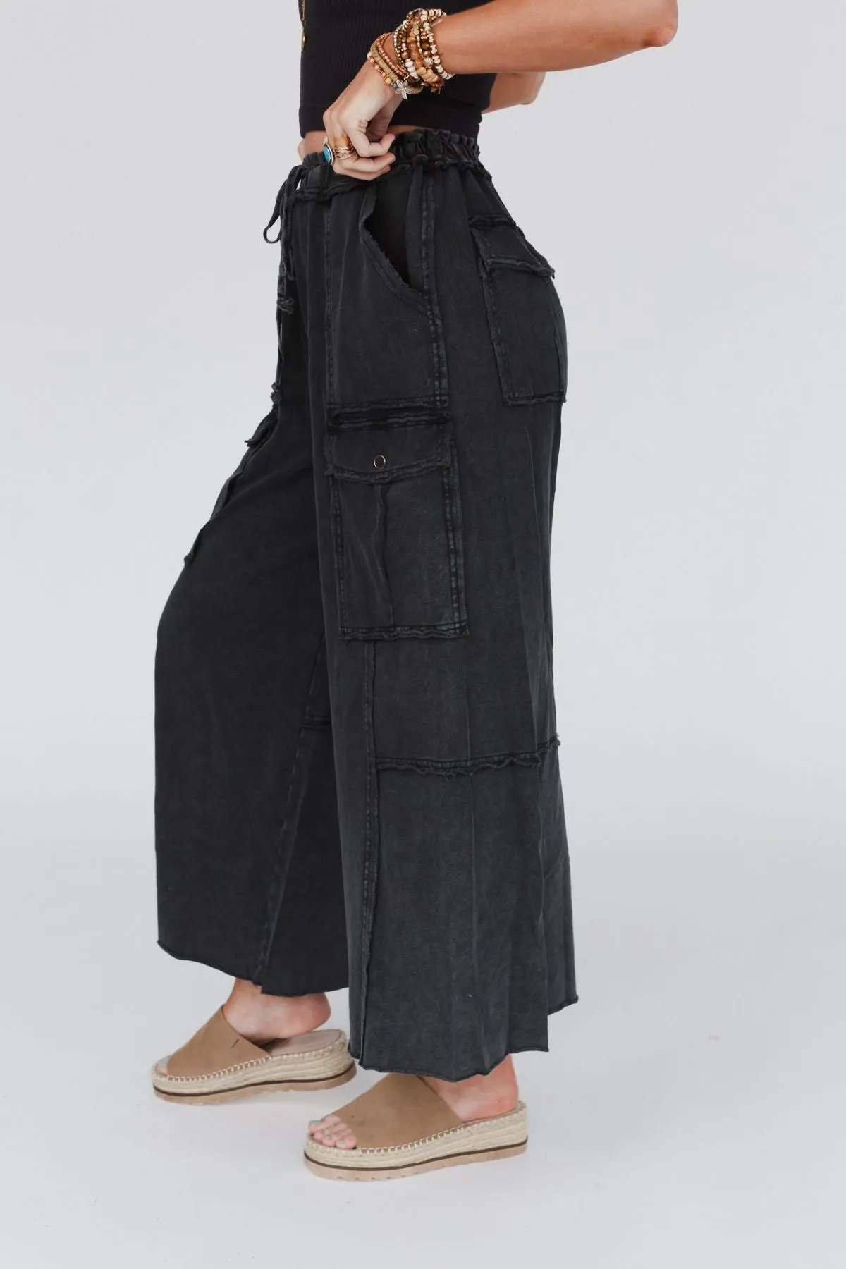 Game On Cargo Wide Leg Pant - Black