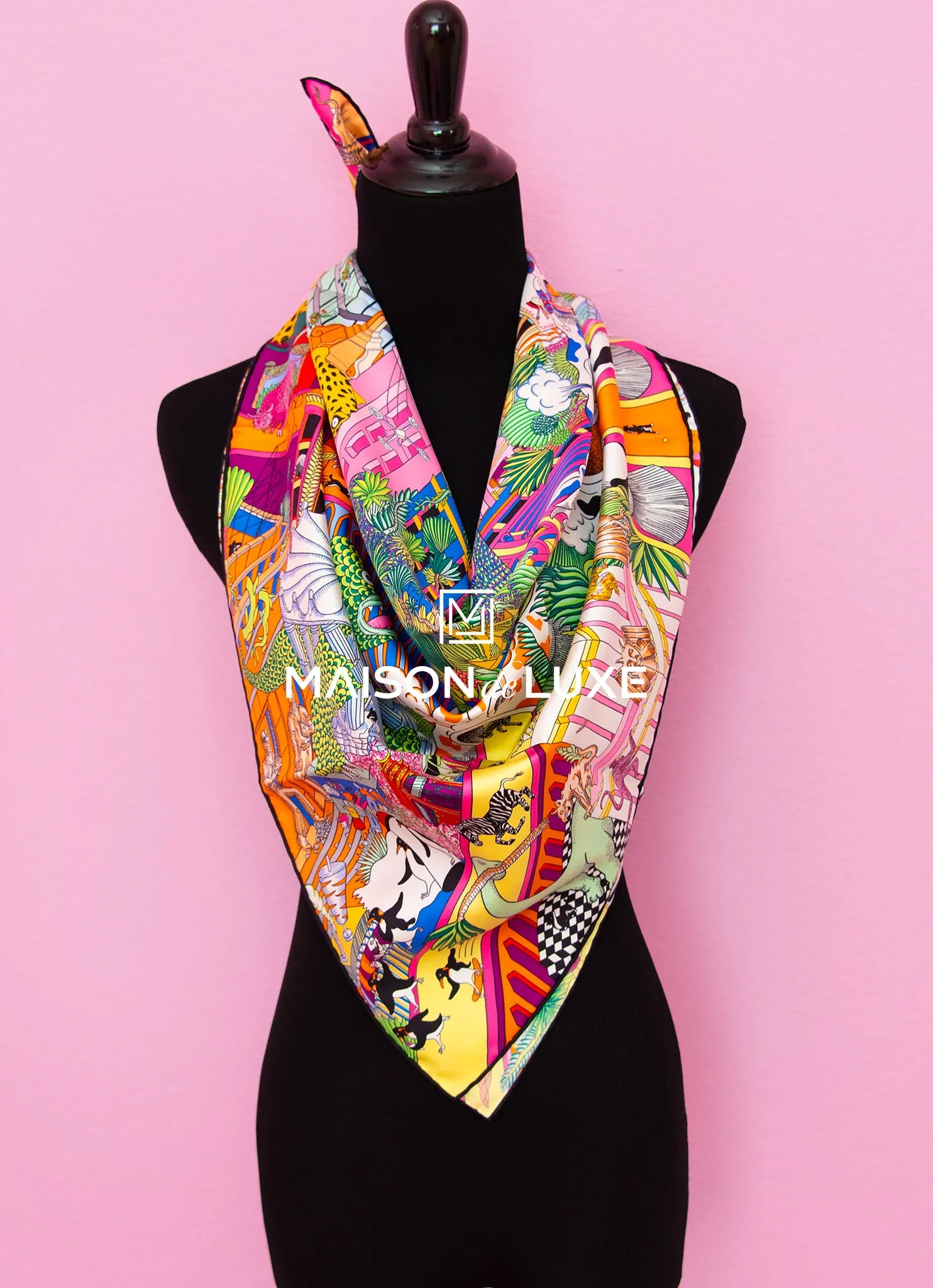 Hermes "Animapolis" Jaune Vif Twill Silk 90 cm Scarf