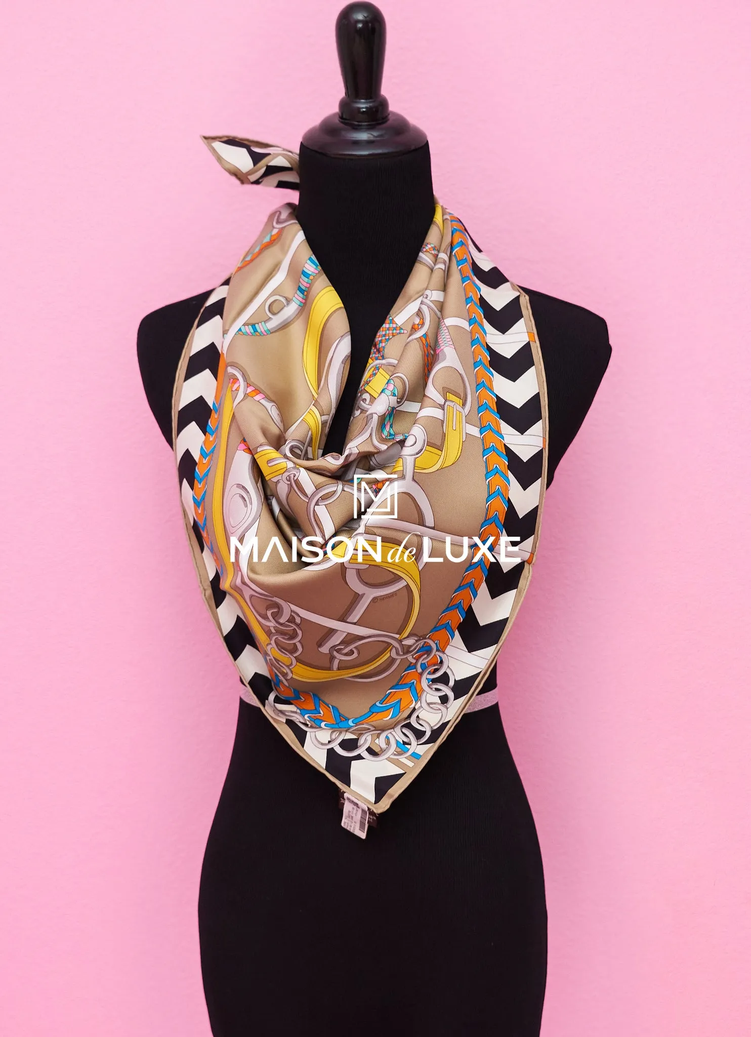 Hermes "Panoplie Equestre" Beige Twill Silk 90 cm Scarf