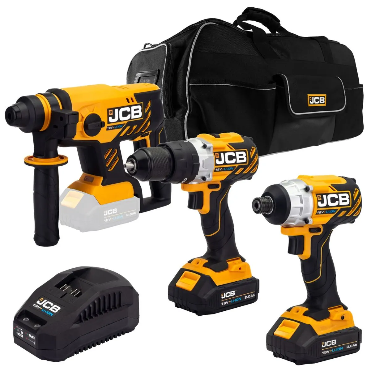 JCB 21-18BL3PK-2 18V Brushless 3 Piece Tool Kit with 2x2.0Ah Battery & Charger