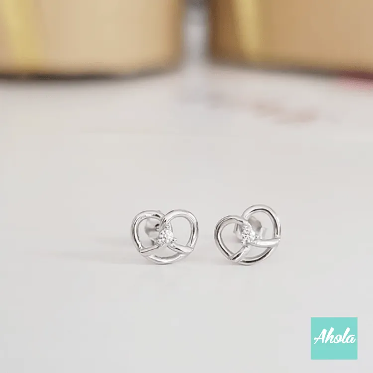 【Love you forever】Platinum Plated Sterling Silver Heart Shape Cubic Zirconia Earring with Wooden Jewelry Box Gift Set  純銀心形鑲鋯石耳環 刻名木製首飾盒禮品盒套裝