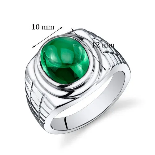 Mens 6.5 cts Emerald Sterling Silver Ring Size 10