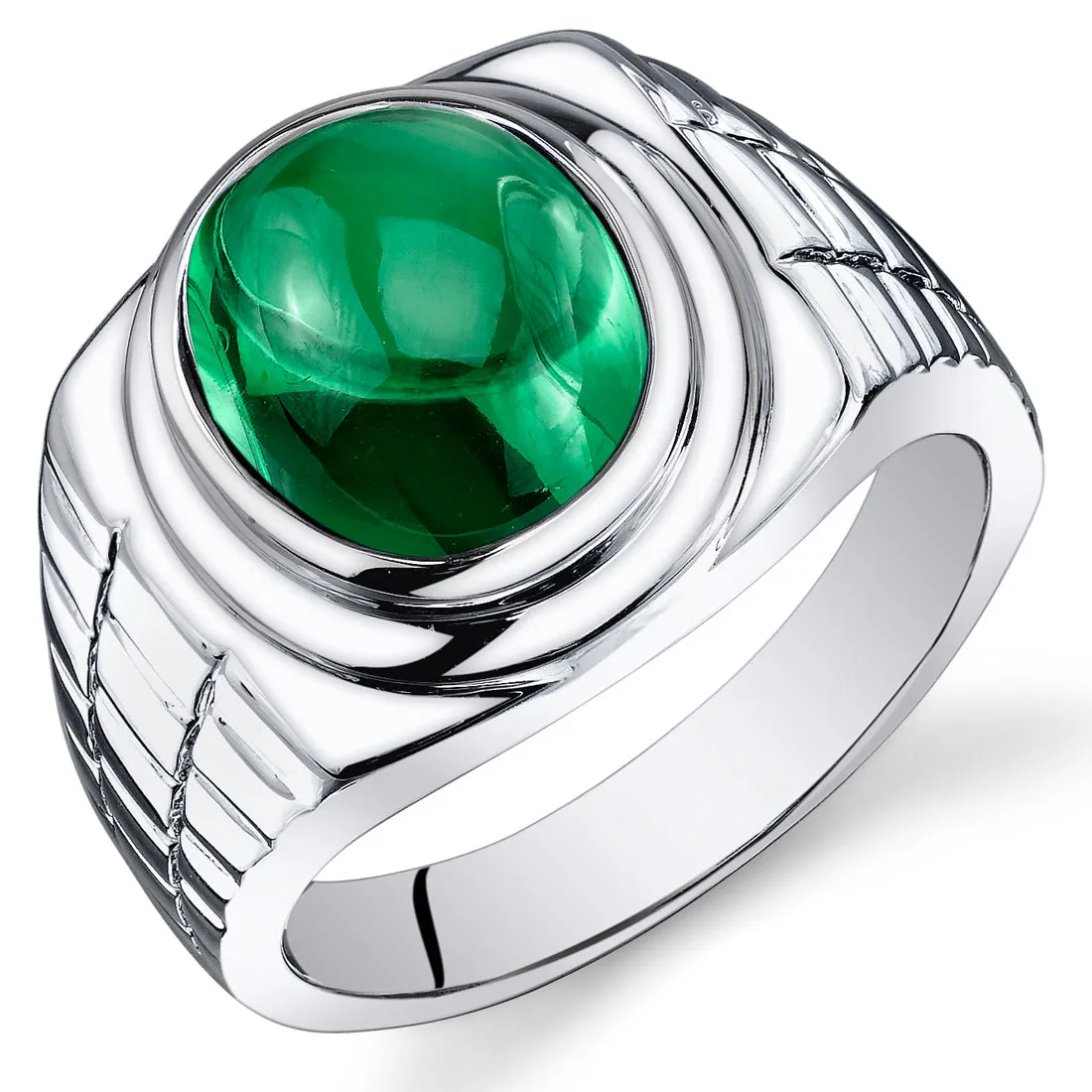 Mens 6.5 cts Emerald Sterling Silver Ring Size 10