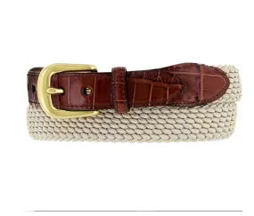 Men's Brighton | Elastic Cord Croco Tab Taper Belt | Beige