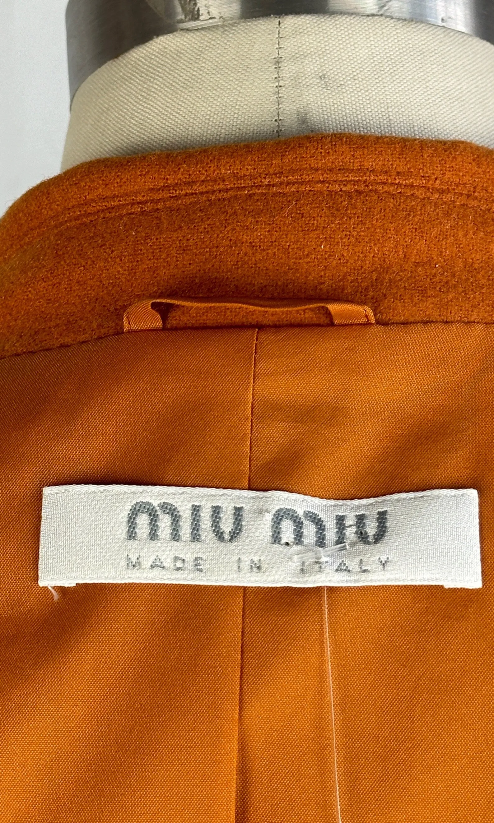 MIU MIU Vintage 90s Orange Blazer with Novelty Back Pocket • Small