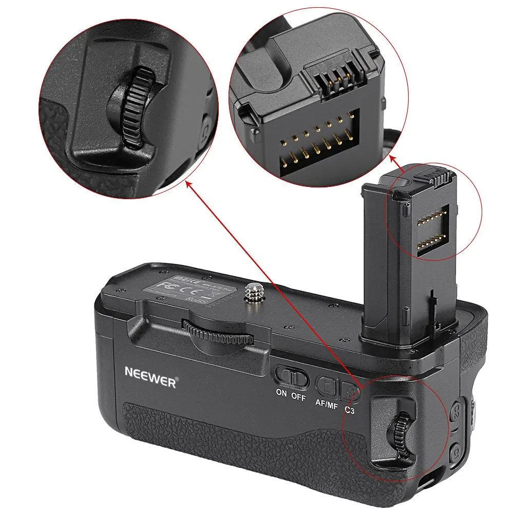 Neewer LCD 2.4G Wireless Remote Control Vertical Battery Grip Replacement for VG-C2EM with Screen Lock Function and 2 Pieces Sony FW50 Replacement Battery for Sony A7 II A7R II A7S II Cameras