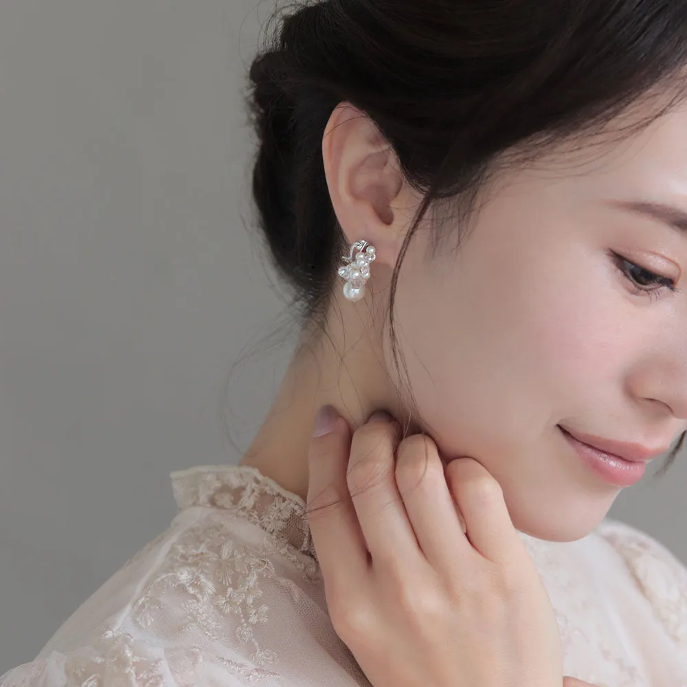 Pearly Cluster Drop Earrings