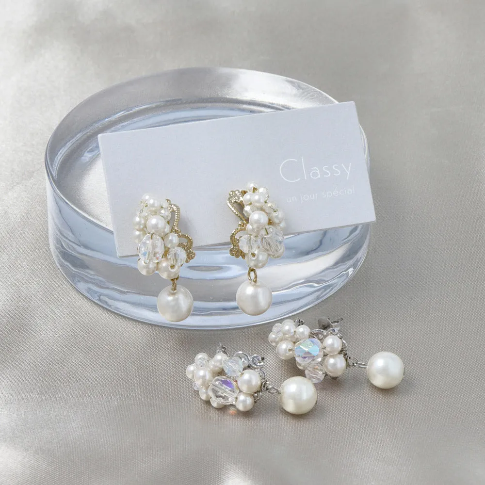 Pearly Cluster Drop Earrings