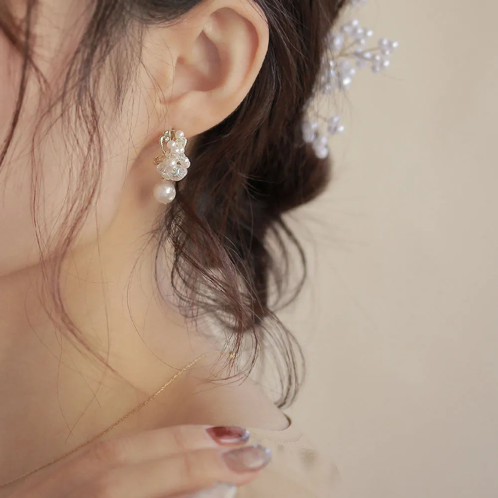 Pearly Cluster Drop Earrings