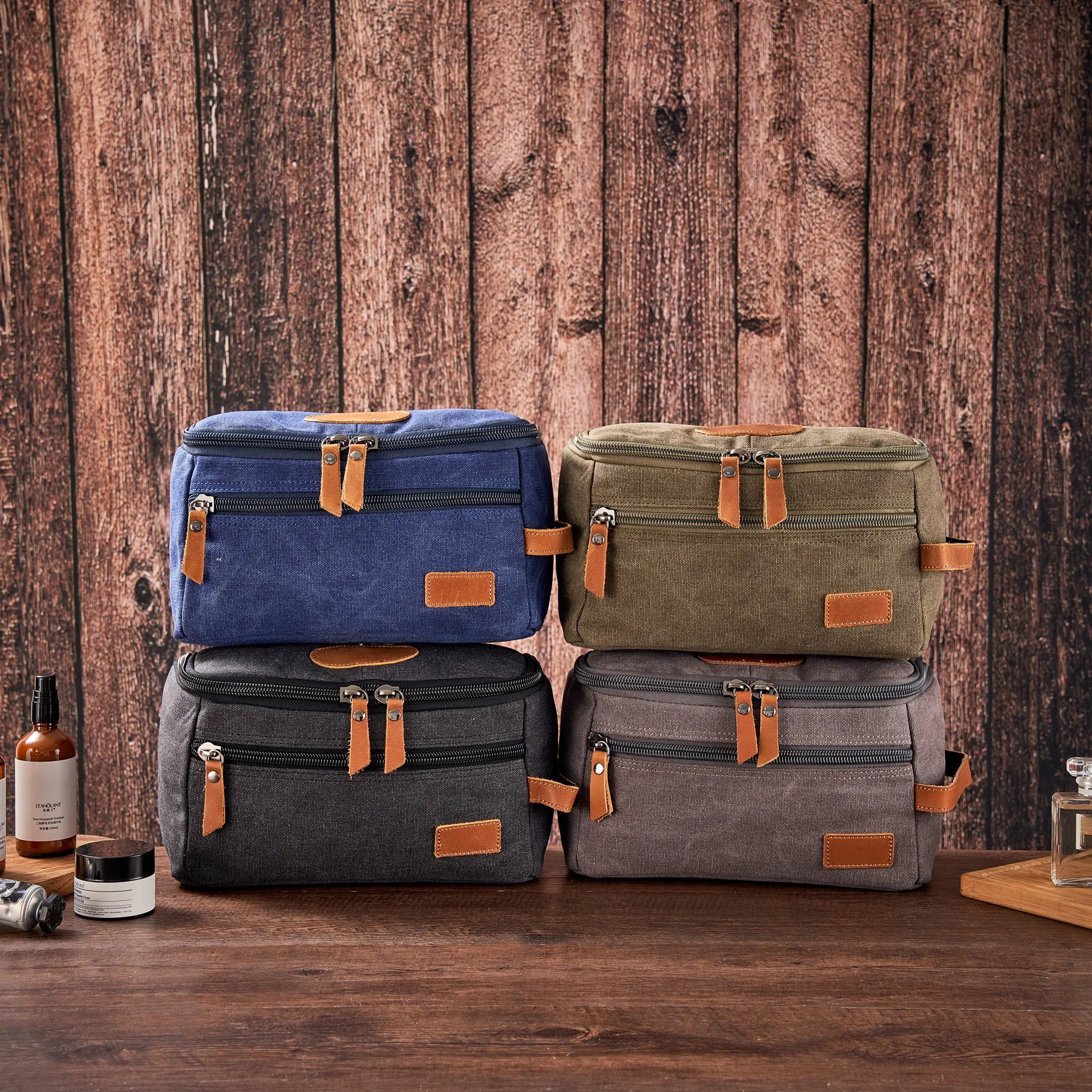 Personalized Men's Toiletry Bags, Canvas and Leather Dopp Kit For Men, Shaving Kit