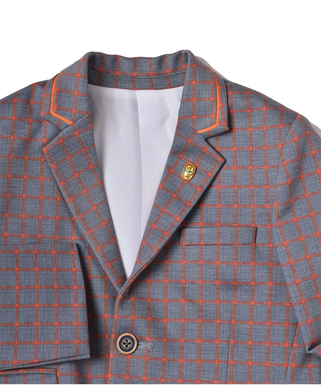 Pre-Order:  Blue Check Suit with Orange Detailing & Orange Stole