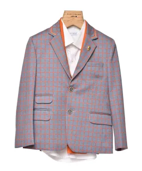 Pre-Order:  Blue Check Suit with Orange Detailing & Orange Stole