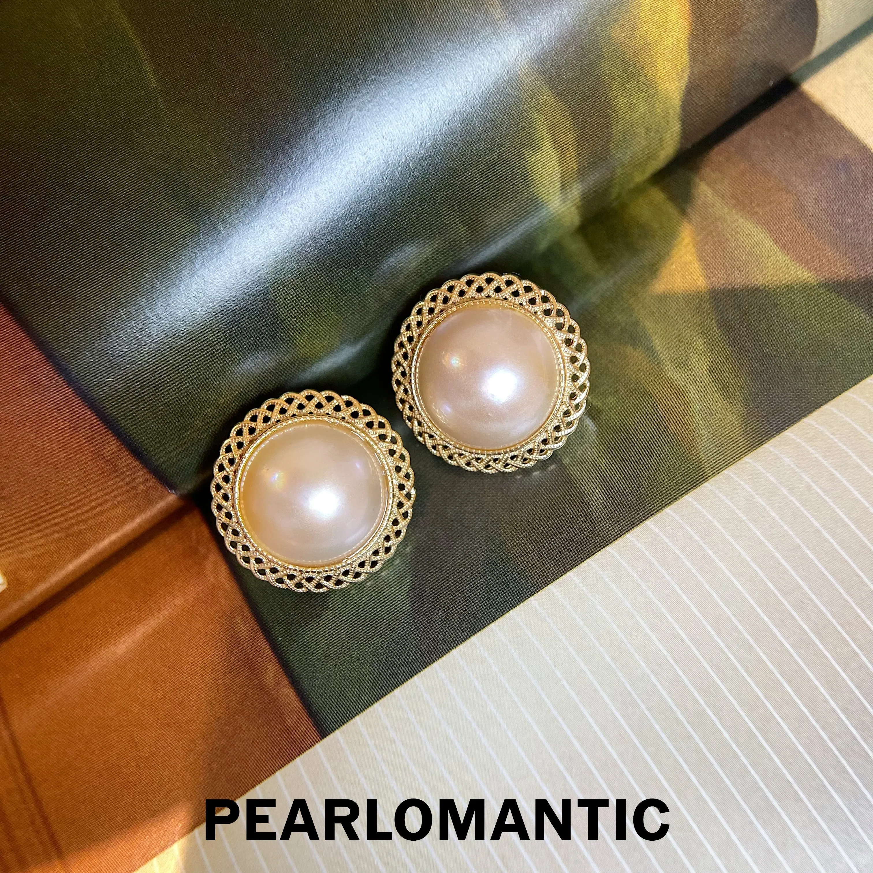 [Sale] Saltwater Mabe Pearl 14-15mm Dusty Rose Earring Studs w/ S925 Silver