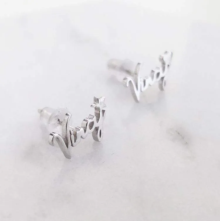 SP002 Platinum Plated Sterling Silver 925 name Earring