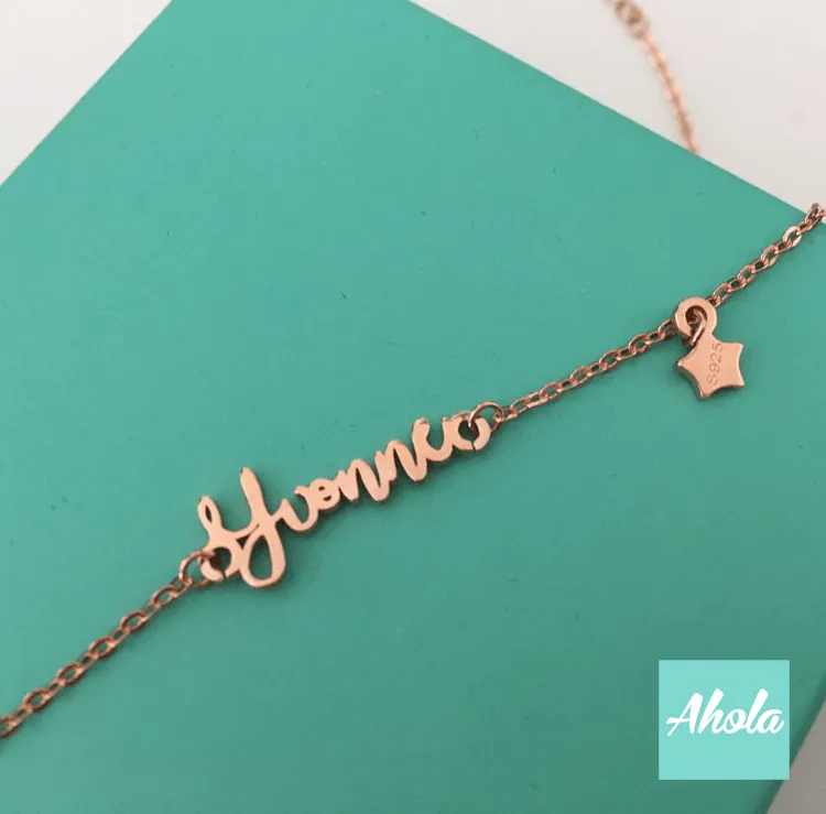 SP016 名字星星腳鏈 Platinum/Rose gold Plated Sterling Silver Name Anklet with star